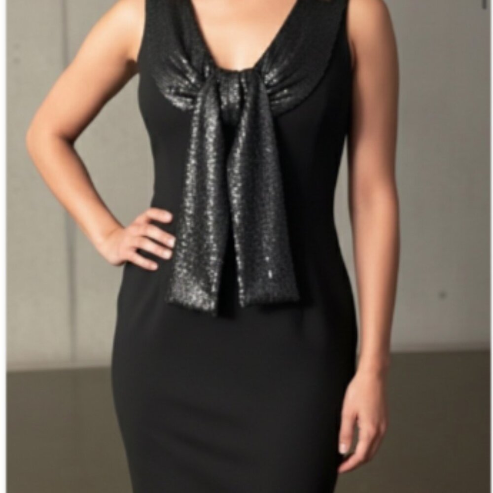 Antonio Berardi Dress Black Sequin Bow Virgin Wool US8 Made in Italy